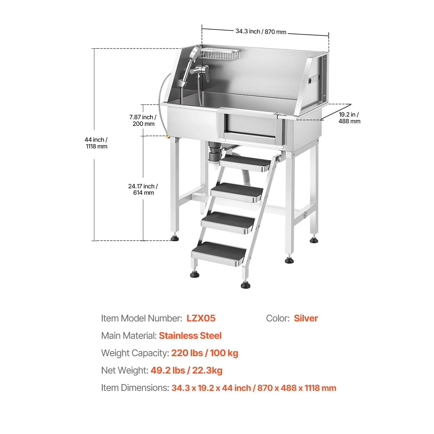SucceBuy Dog Washing Station Stainless Steel With Shower Faucet