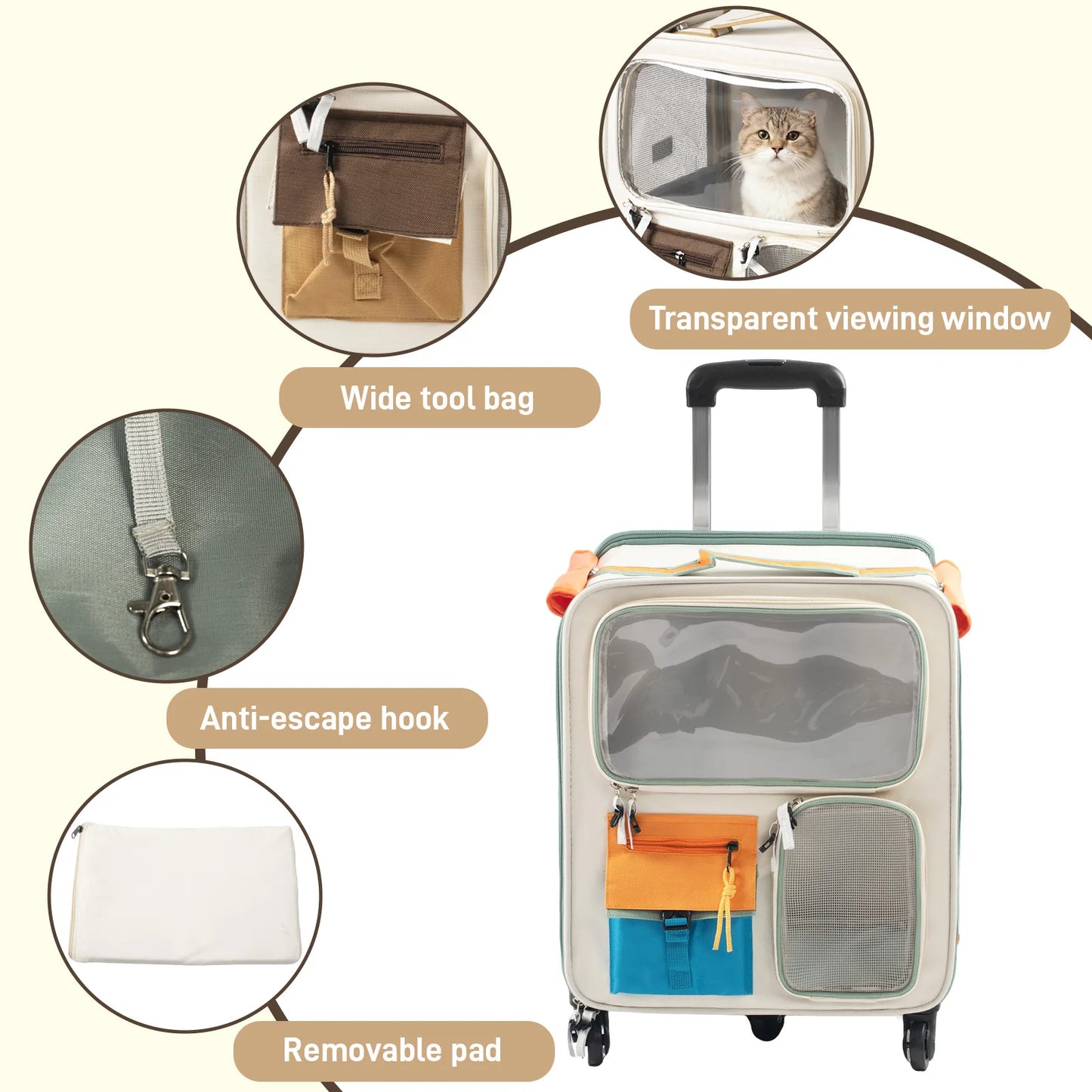 Cat Travel Carrier Bag Portable Pet Trolley For Cats
