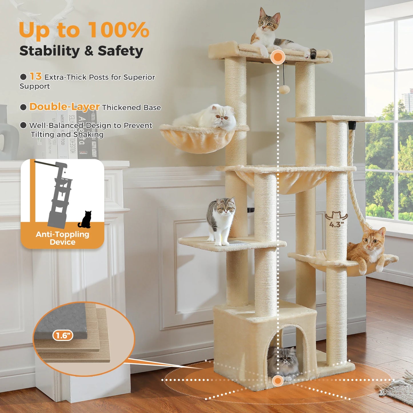 PAWZ Road Cat Tree Tower With Scratching Posts And Hammocks
