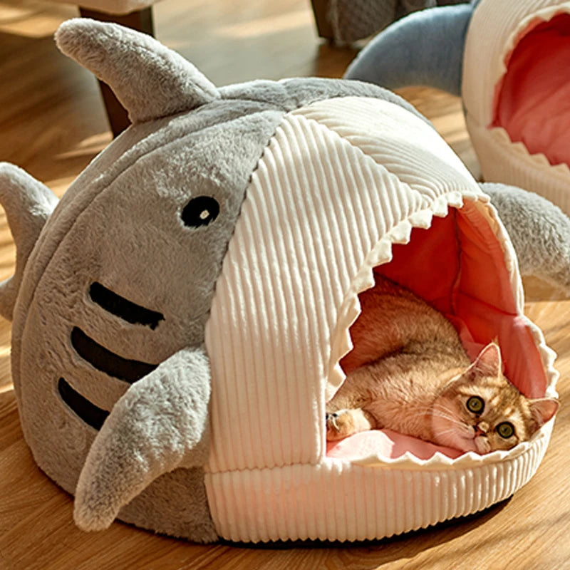 Enclosed Warm Cat Bed Portable Pet House With Cotton Cushion