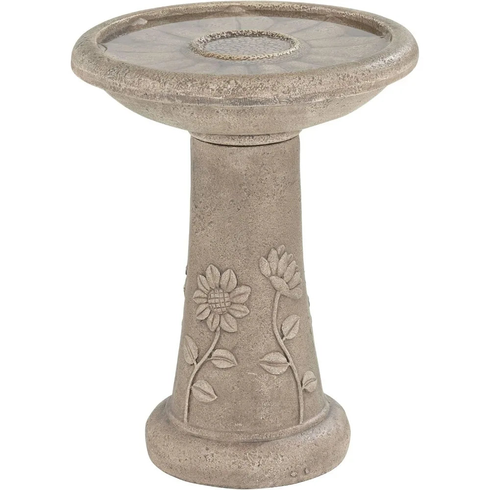 Missy Fleur Rustic Outdoor Cement Fountain With LED Bird Bath