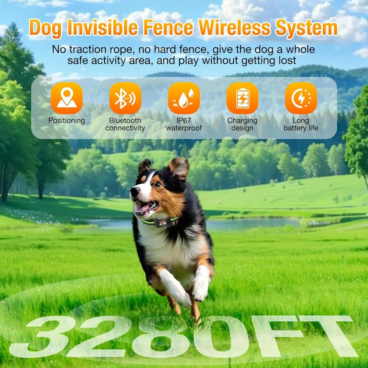 Outdoor GPS Wireless Dog Fence System With Bluetooth Training Collar