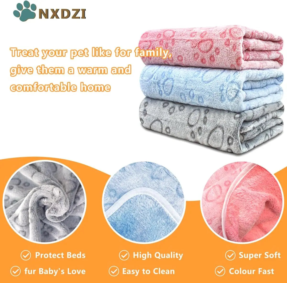 Soft Fuzzy Dog Blankets, 3 Pack Plush Crate Bed Mats