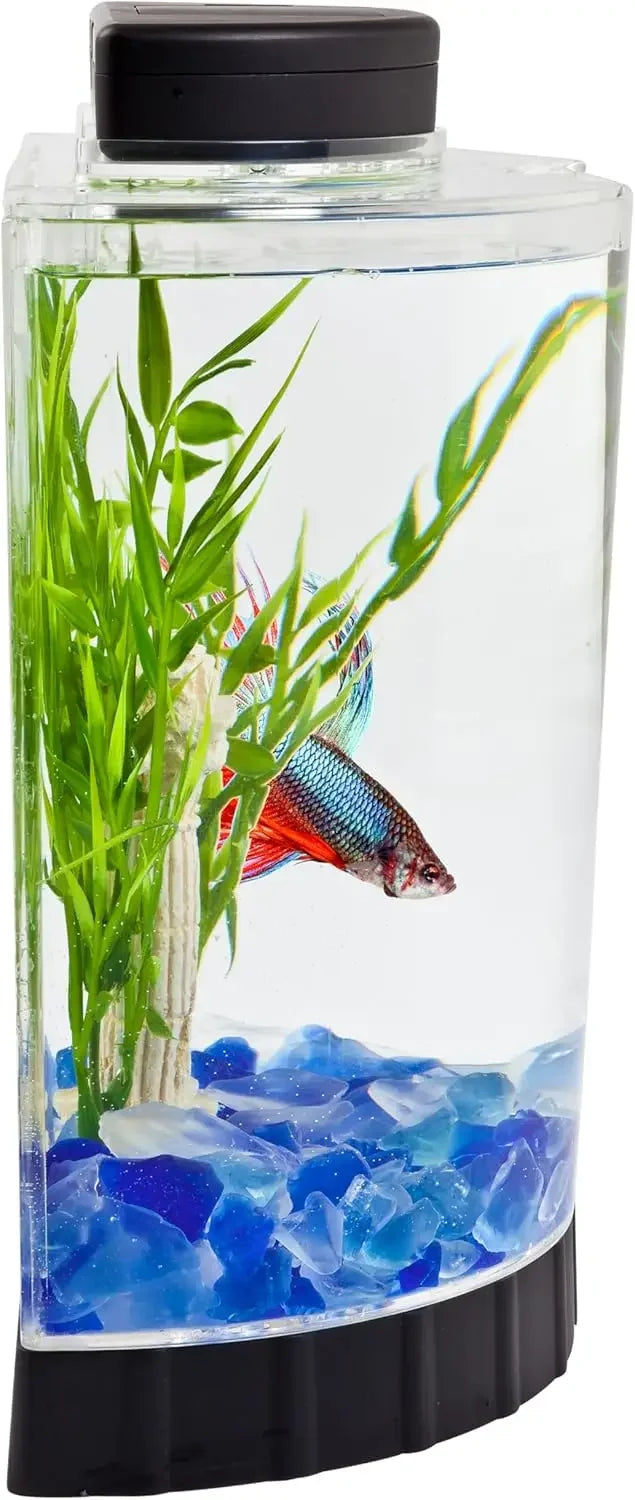 Half Moon Aquarium Kit With LED Light For Betta Tanks