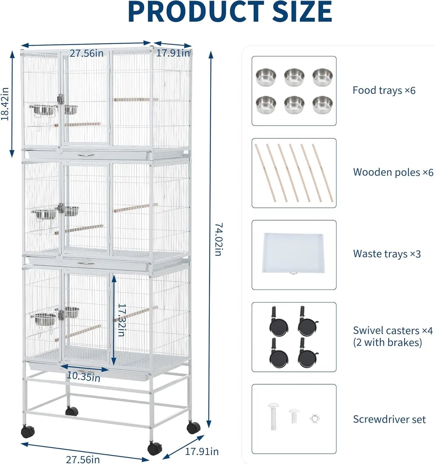 HiMISS 74 Inch Tall Bird Cage Aviary With Dividable Compartments