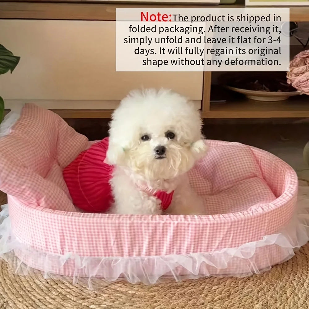 Cute Lace Trim Pet Princess Bed Oval For Small Dogs