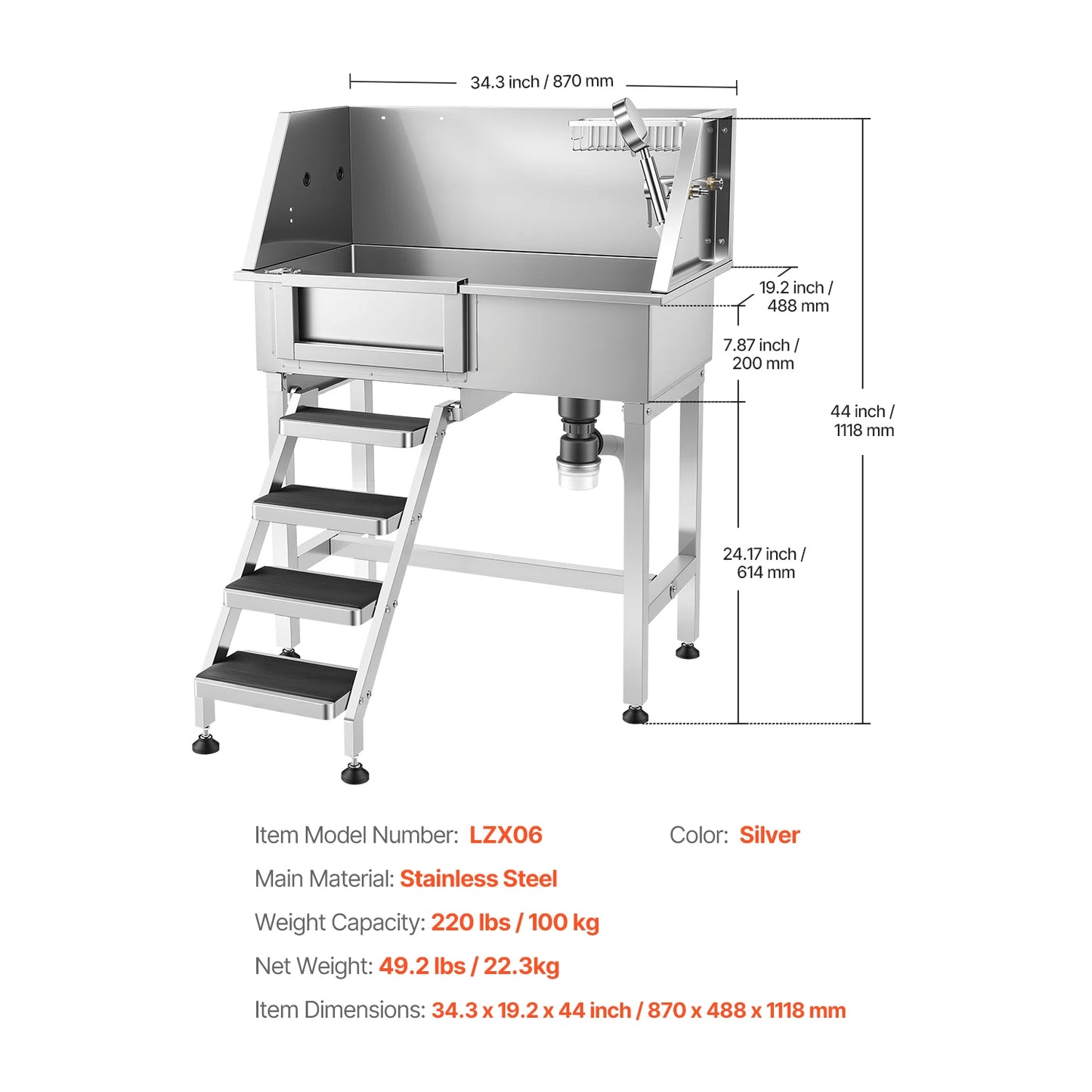 SucceBuy Dog Washing Station Stainless Steel With Shower Faucet