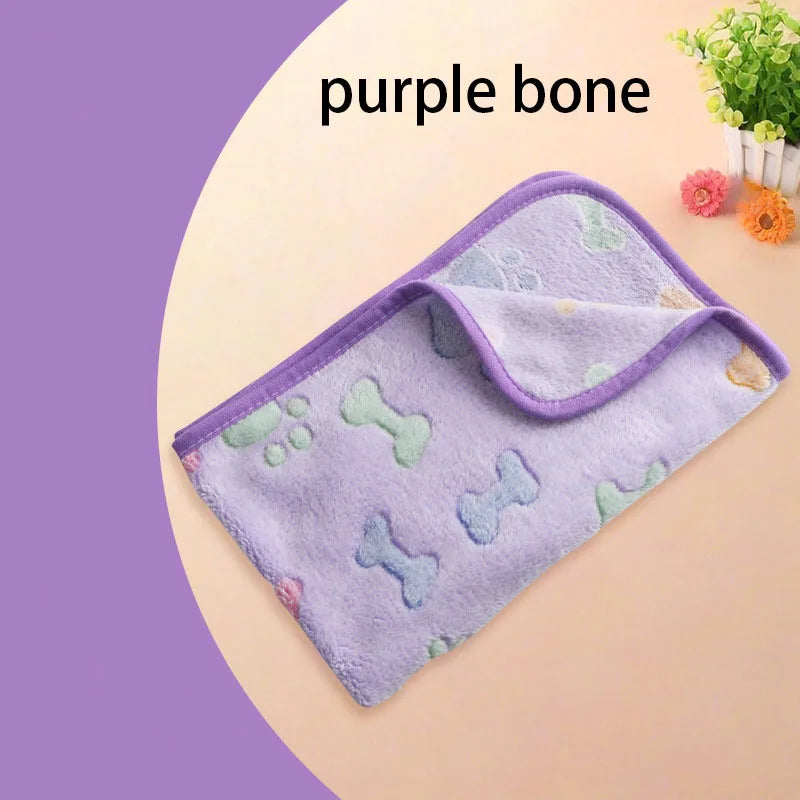 Velvet Pet Blanket With Paw Bone Pattern Soft Fleece Mat