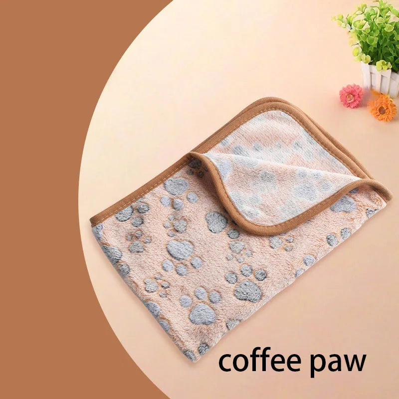 Velvet Pet Blanket With Paw Bone Pattern Soft Fleece Mat