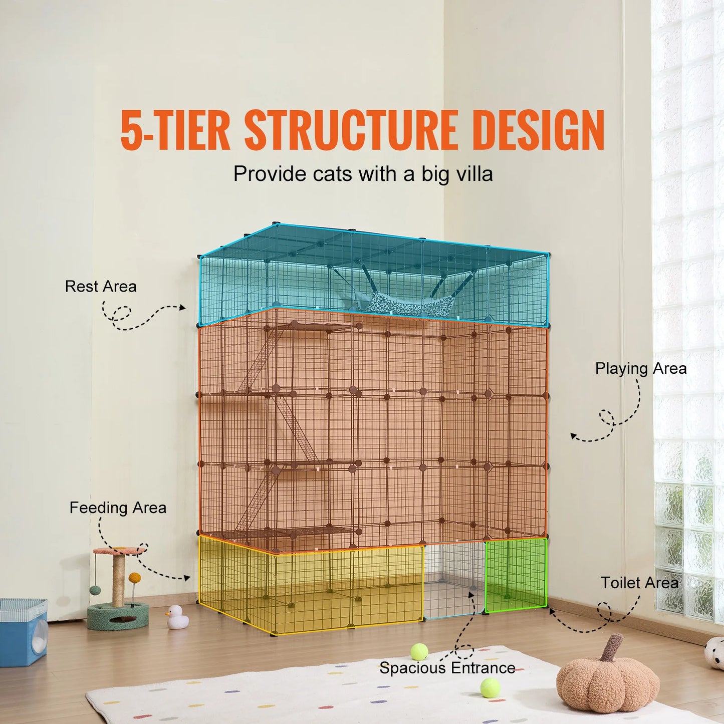 SucceBuy Cat Cage Detachable Wire Enclosure With Front Doors