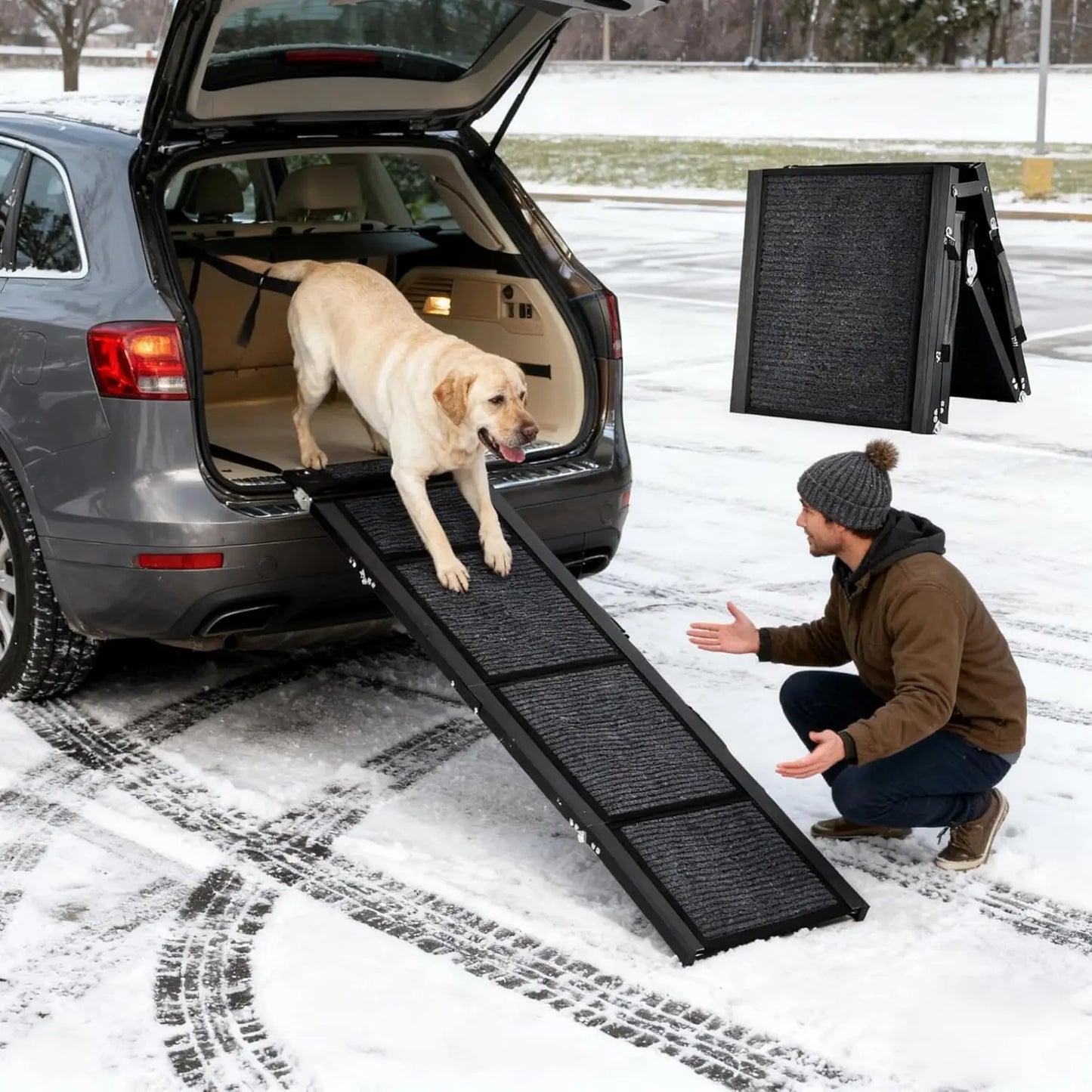 HiMISS Folding Car Ramp For Dogs, Portable Pet Steps