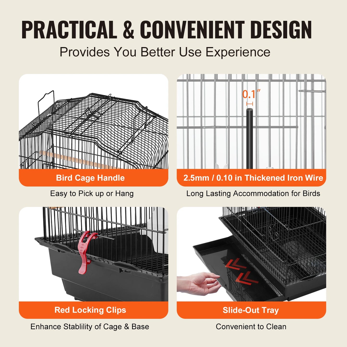 SucceBuy Open Top Parrot Bird Cage With Swing Perch