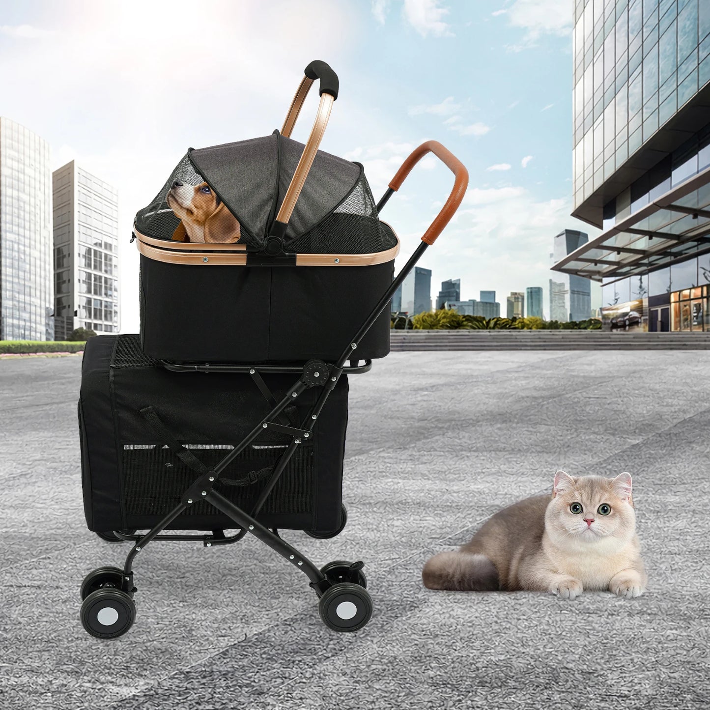 3 In 1 Heavy Duty Pet Stroller With Carriers 77Lbs
