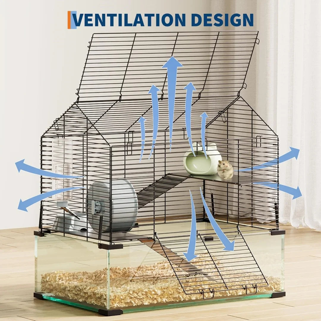 HiMISS 3-Tier Glass Metal Hamster Enclosure For Small Animals