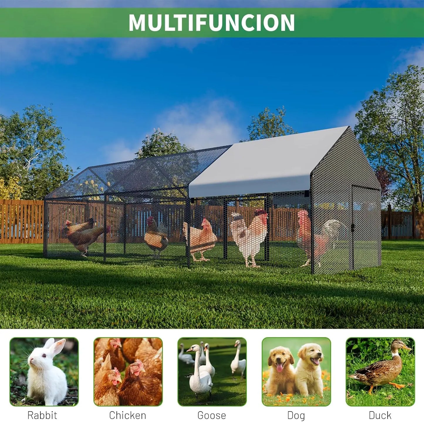 Metal Chicken Coop With Waterproof Cover Walk In Hen House