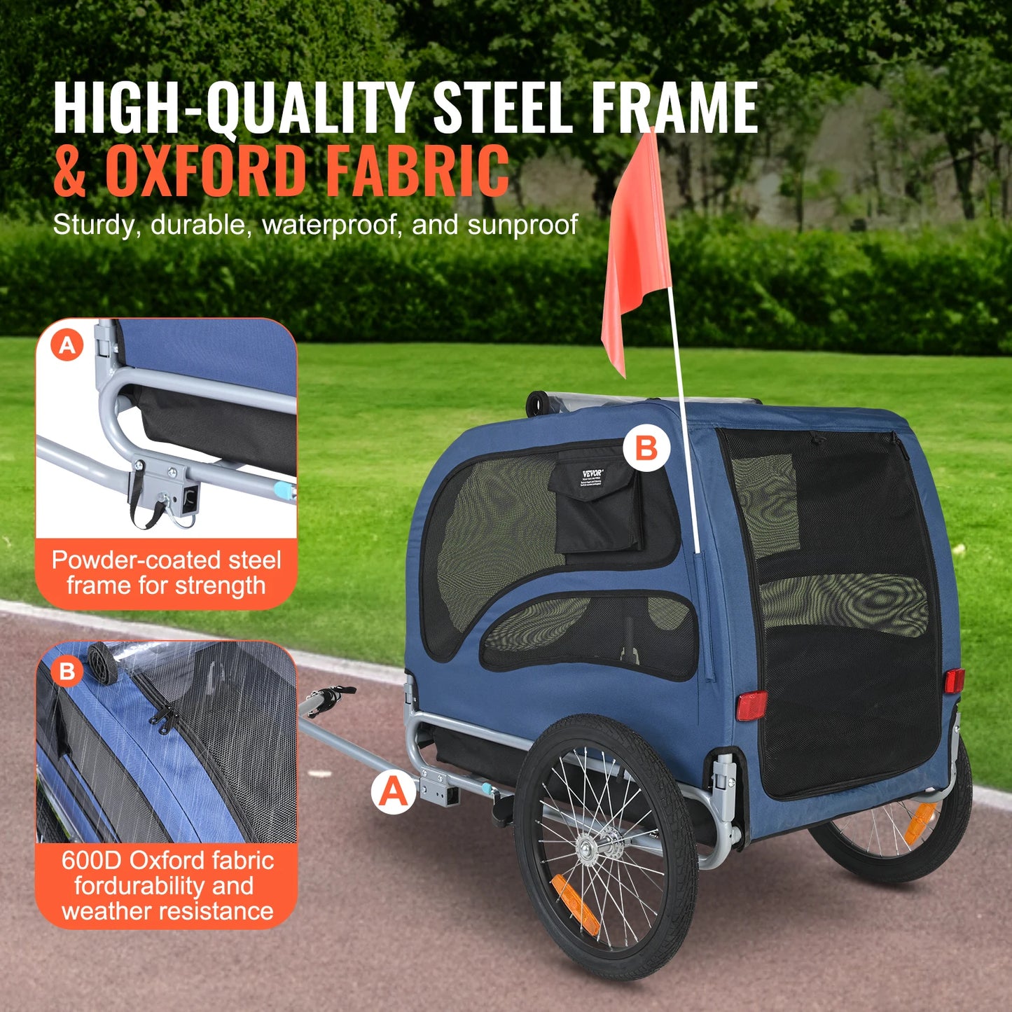 Pet Bicycle Trailer Carrier for Dogs Collapsible With Reflectors