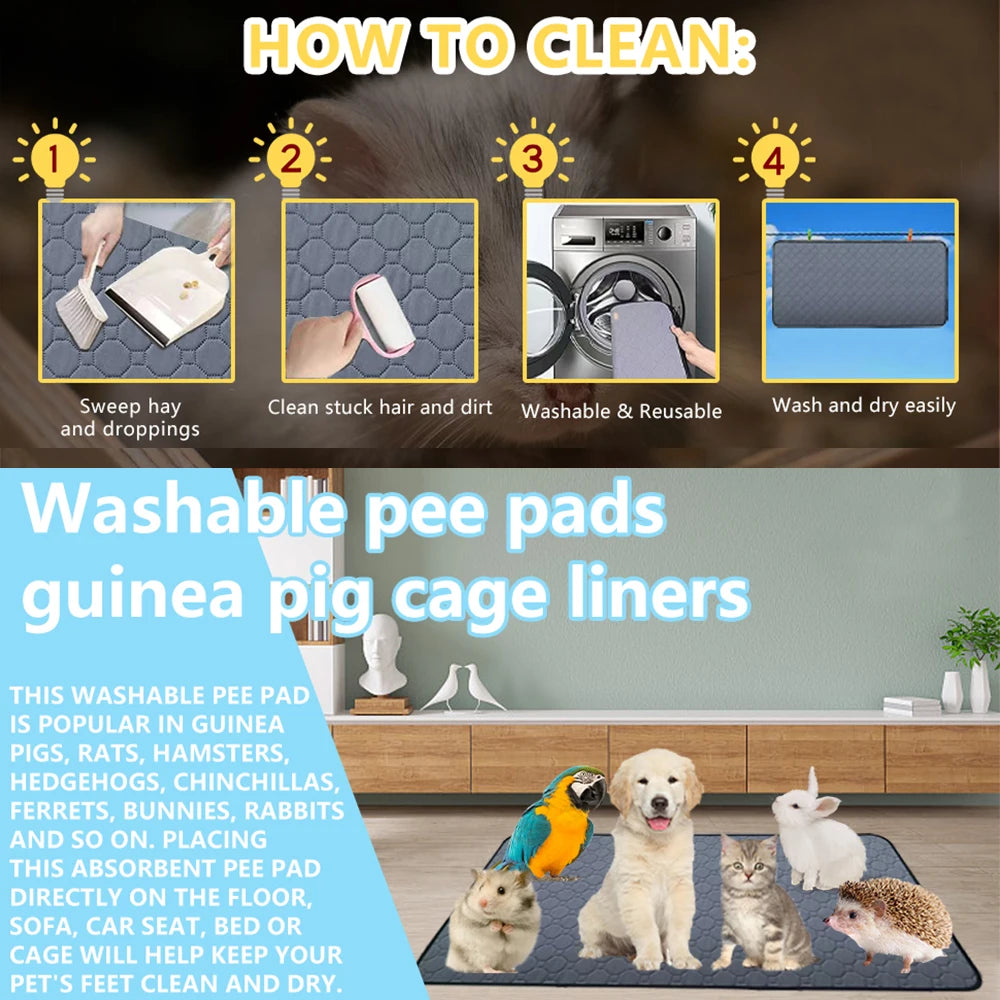 Guinea Pig Cage Lining Washable Pad Reusable Non Slip Pad