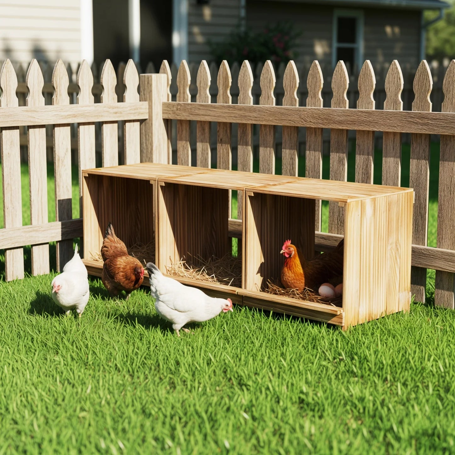 Bingopaw 3 Compartment Pine Wood Chicken Nesting Box for Eggs