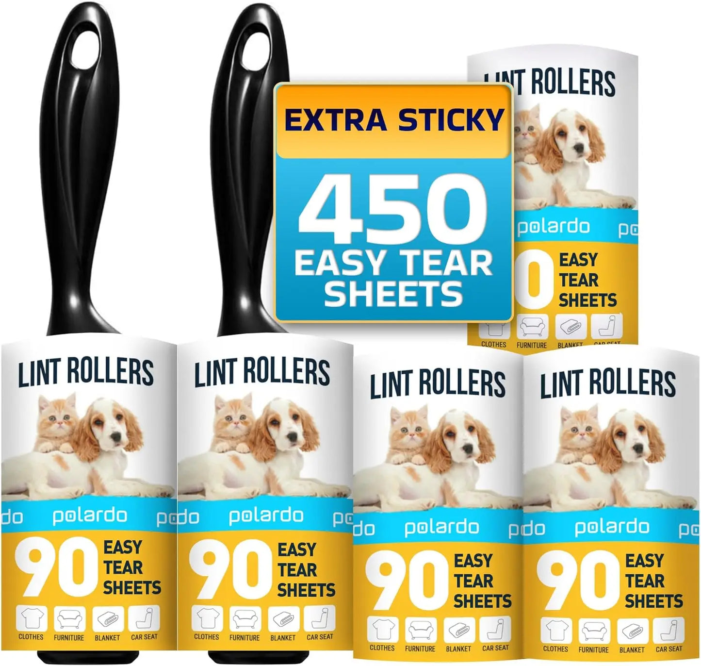 Pet Hair Lint Rollers Set of 5 Large Sticky Rollers for Clothes