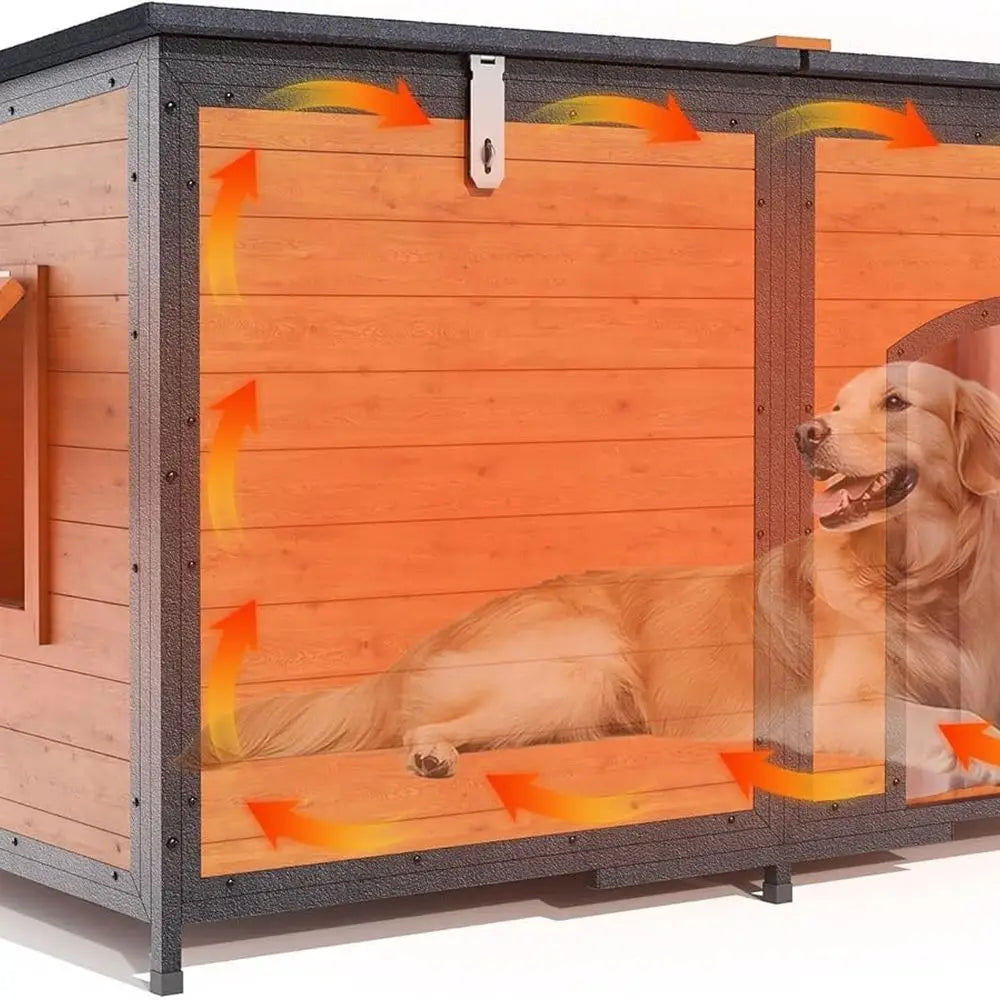 Wooden Insulated Dog House With Asphalt Roof And Airflow Windows