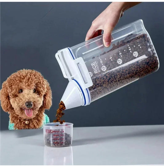Dog And Cat Food Storage Container With Measuring Cup