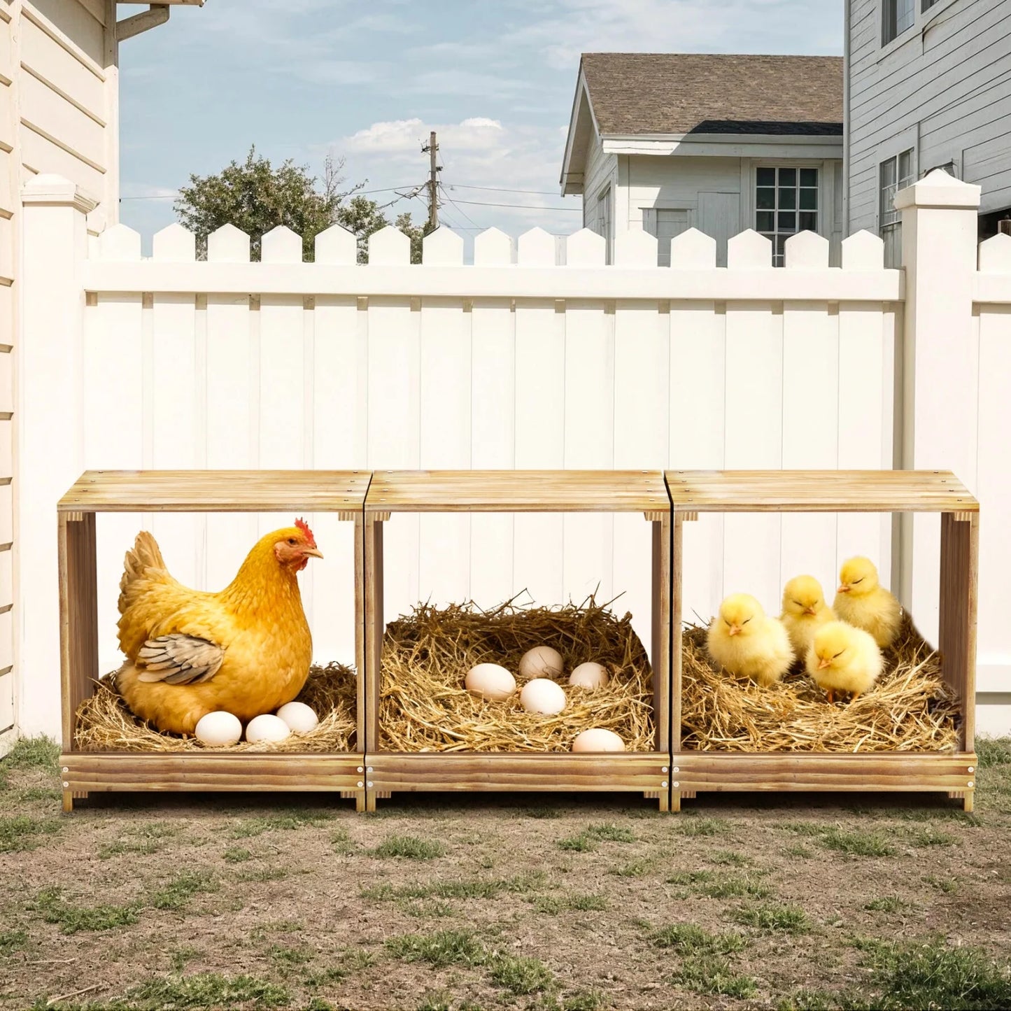 Bingopaw 3 Compartment Pine Wood Chicken Nesting Box for Eggs