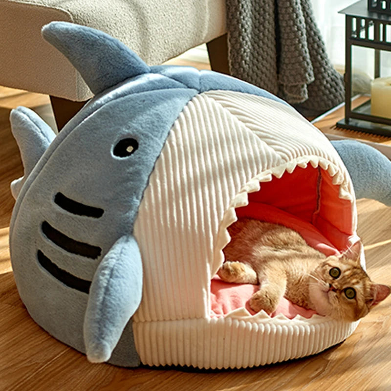Enclosed Warm Cat Bed Portable Pet House With Cotton Cushion