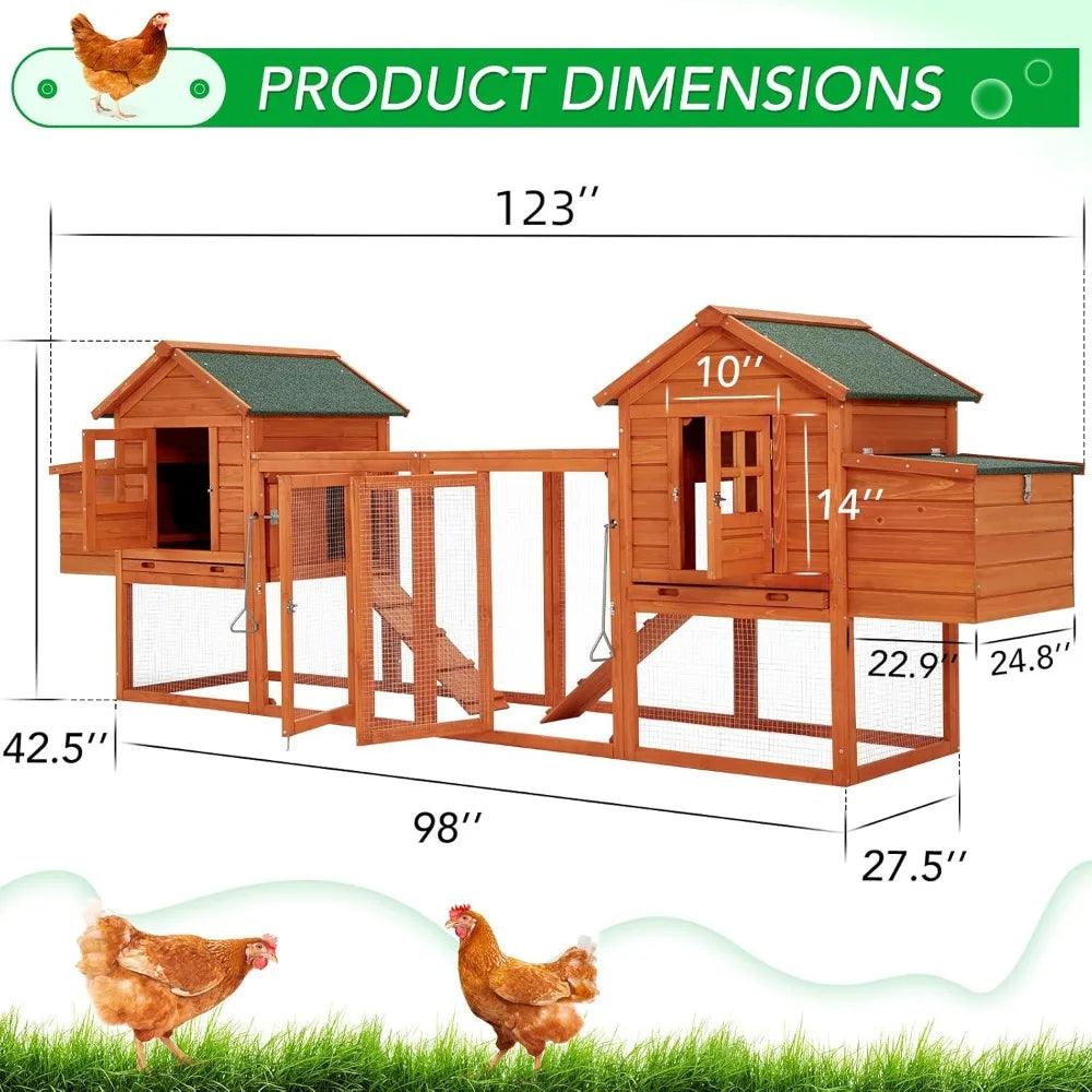 Wooden Chicken Coop For 10 Chickens With Run And Nesting Boxes