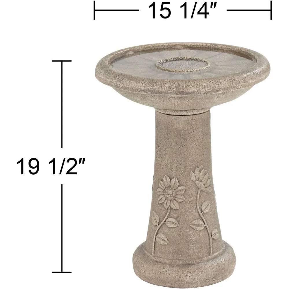 Missy Fleur Rustic Outdoor Cement Fountain With LED Bird Bath