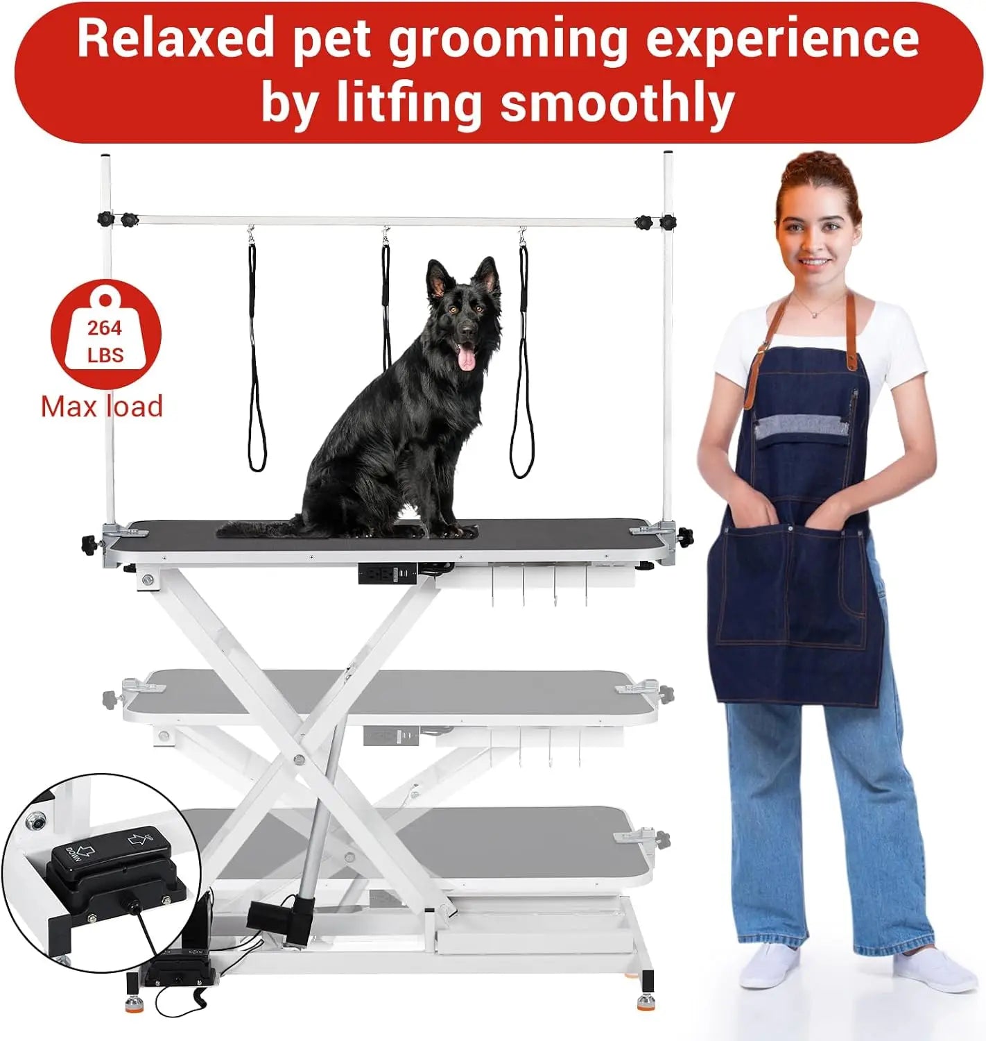 Electric Pet Grooming Table With Overhead Arm And 264 Lbs