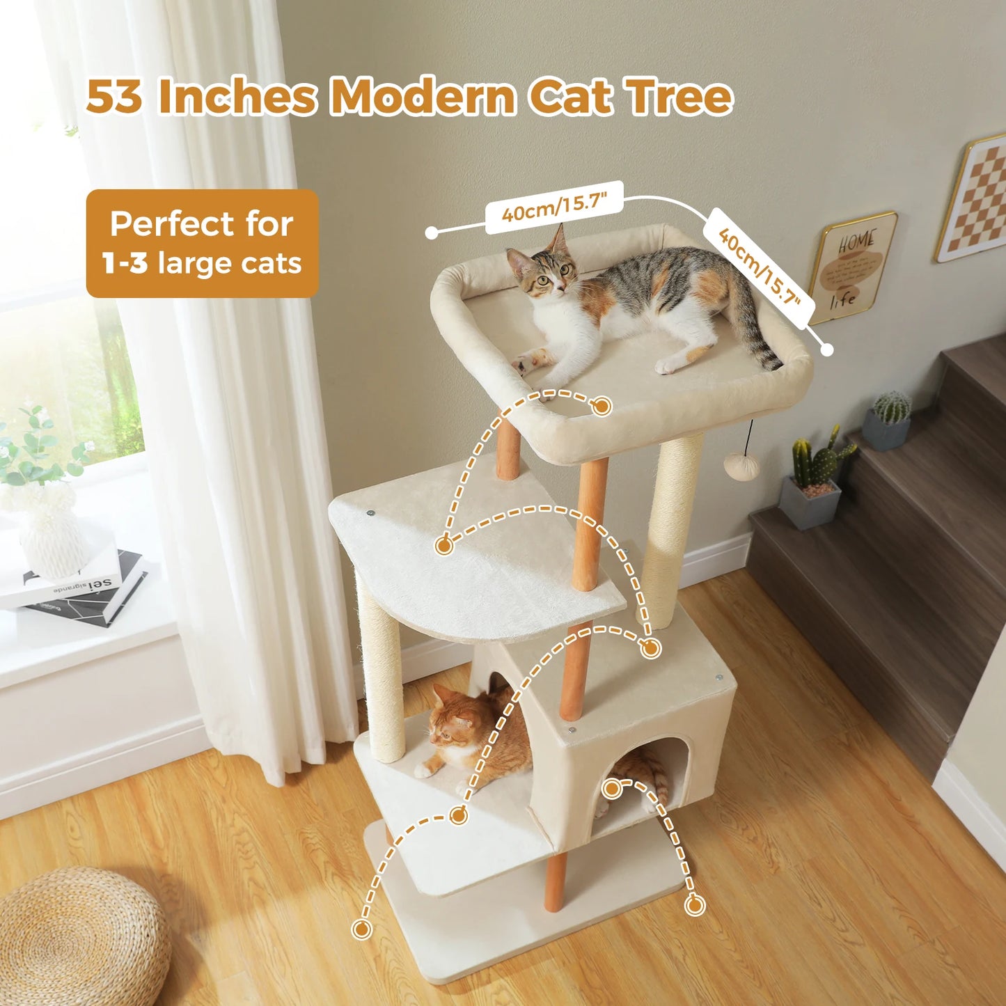 PAWZ Road Modern Cat Tree For Indoor Cats Four-Tier