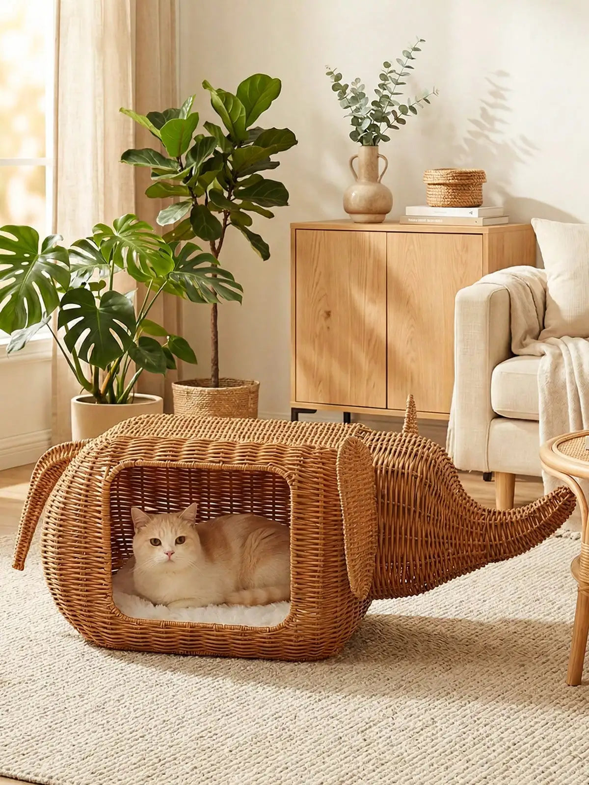 XMSJ Elephant Cat Bed With Plush Cushion For Indoor Cats