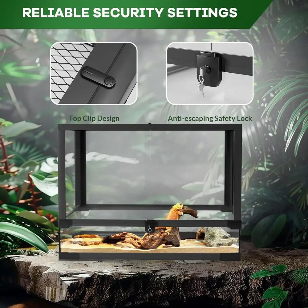 Tempered Glass Reptile Enclosure 24x18x18 Inch Lockable