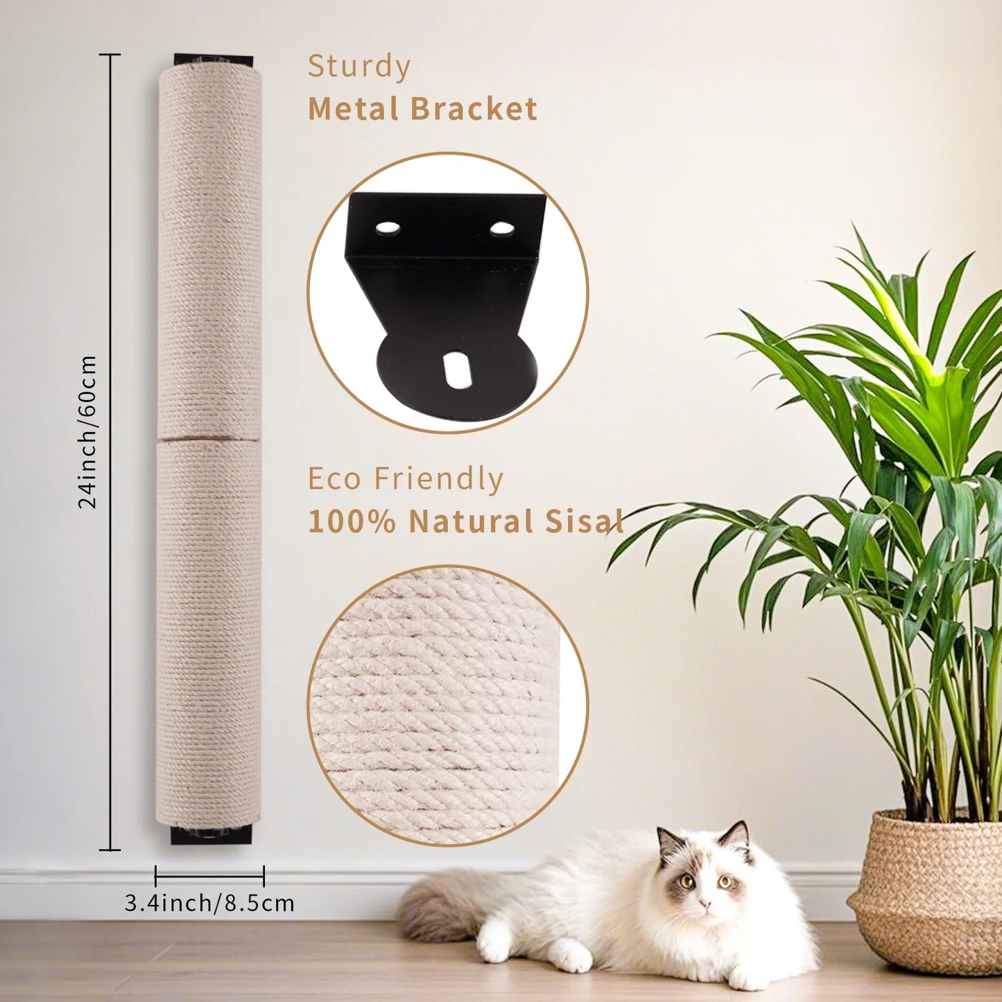 Cat Wall Mounted Scratching Post With Durable Hemp Rope