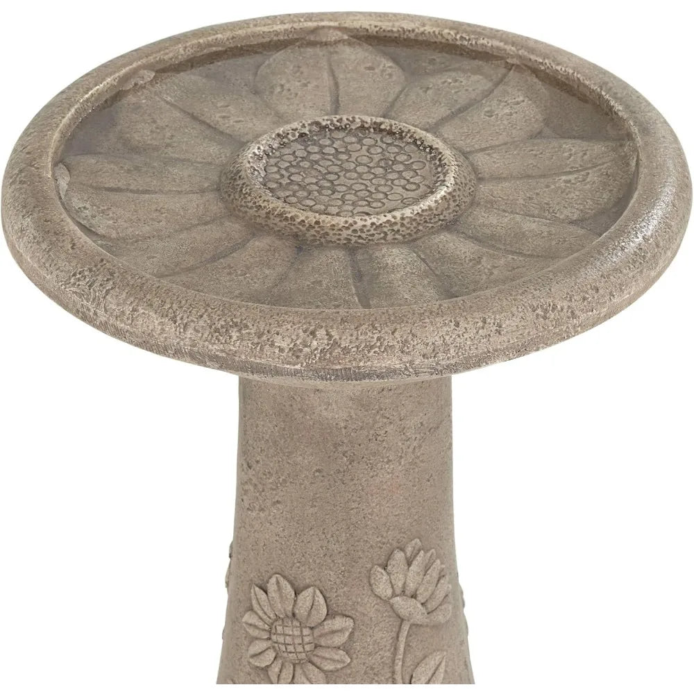Missy Fleur Rustic Outdoor Cement Fountain With LED Bird Bath