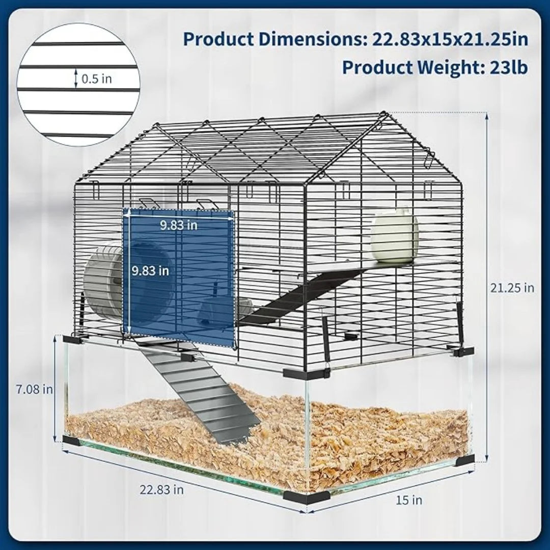 HiMISS 3-Tier Glass Metal Hamster Enclosure For Small Animals