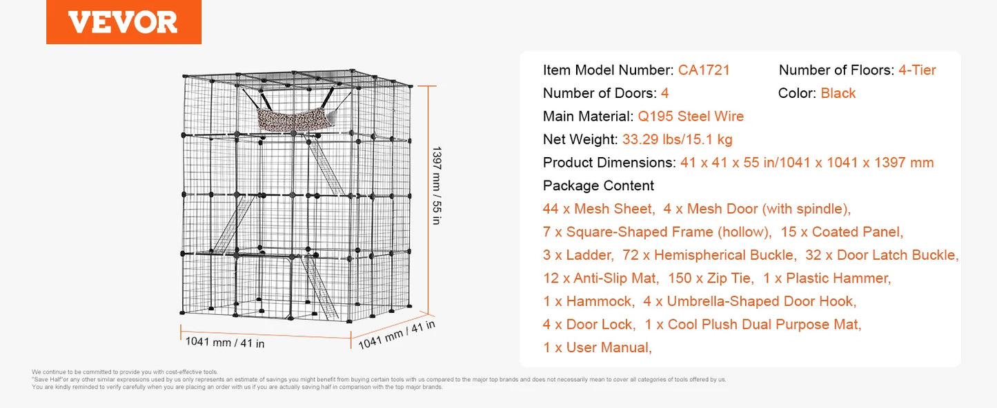 SucceBuy Cat Cage Detachable Wire Enclosure With Front Doors