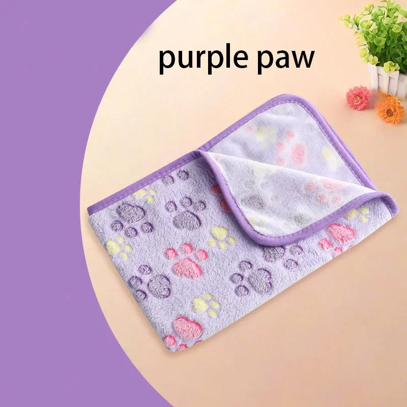 Velvet Pet Blanket With Paw Bone Pattern Soft Fleece Mat