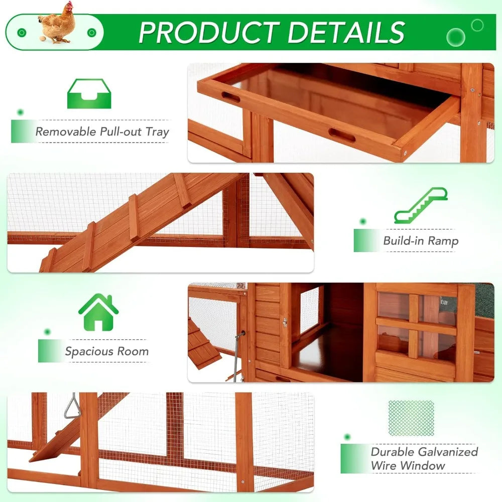 Wooden Chicken Coop For 10 Chickens With Run And Nesting Boxes