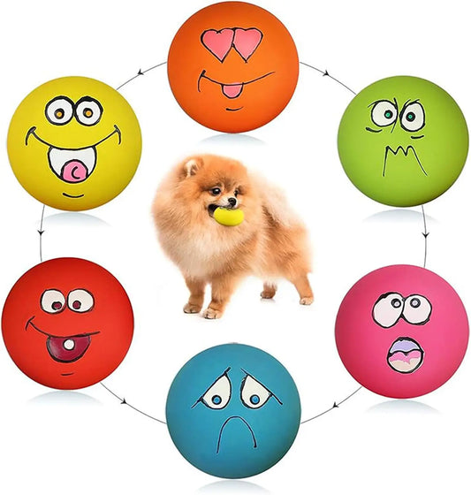 Smile Face Dog Squeaky Balls For Small Puppies Latex Toys