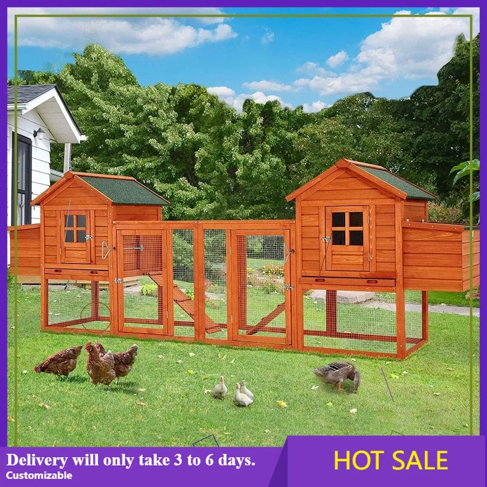 Wooden Chicken Coop For 10 Chickens With Run And Nesting Boxes