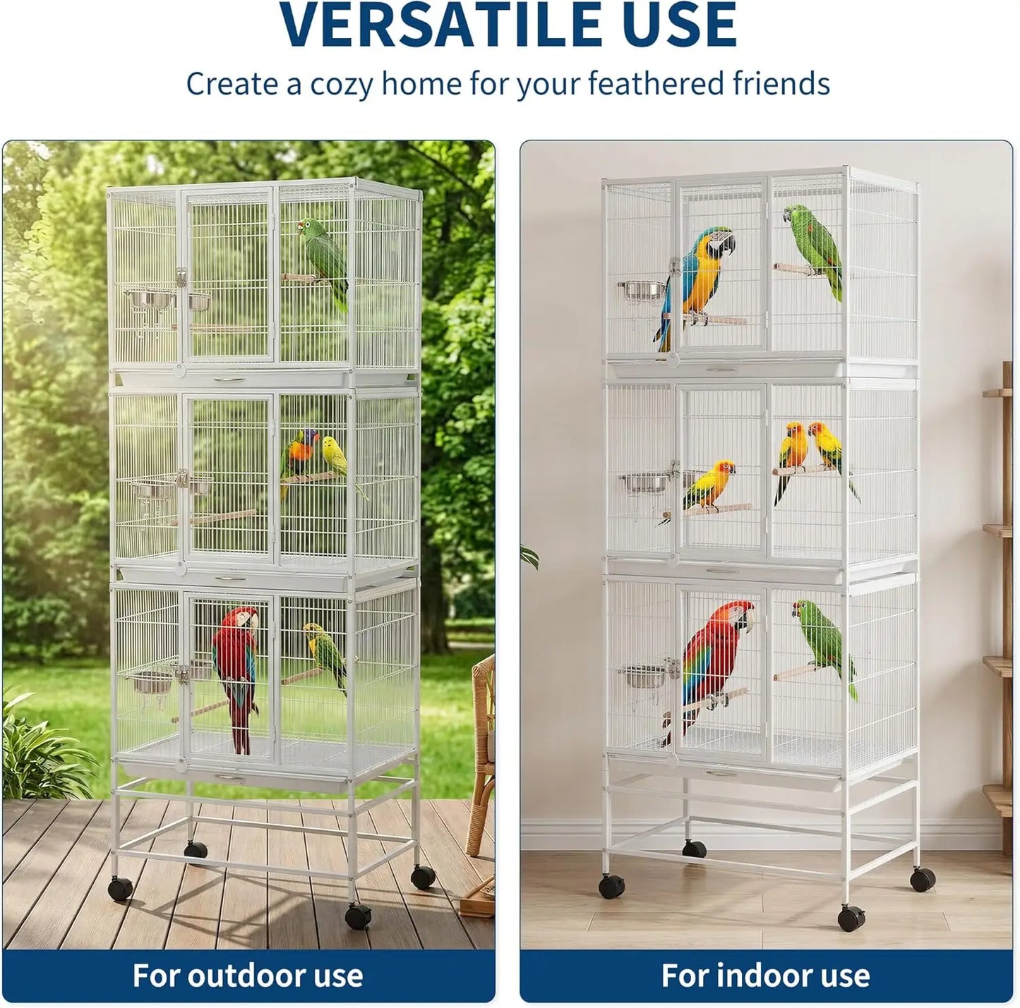 HiMISS 74 Inch Tall Bird Cage Aviary With Dividable Compartments