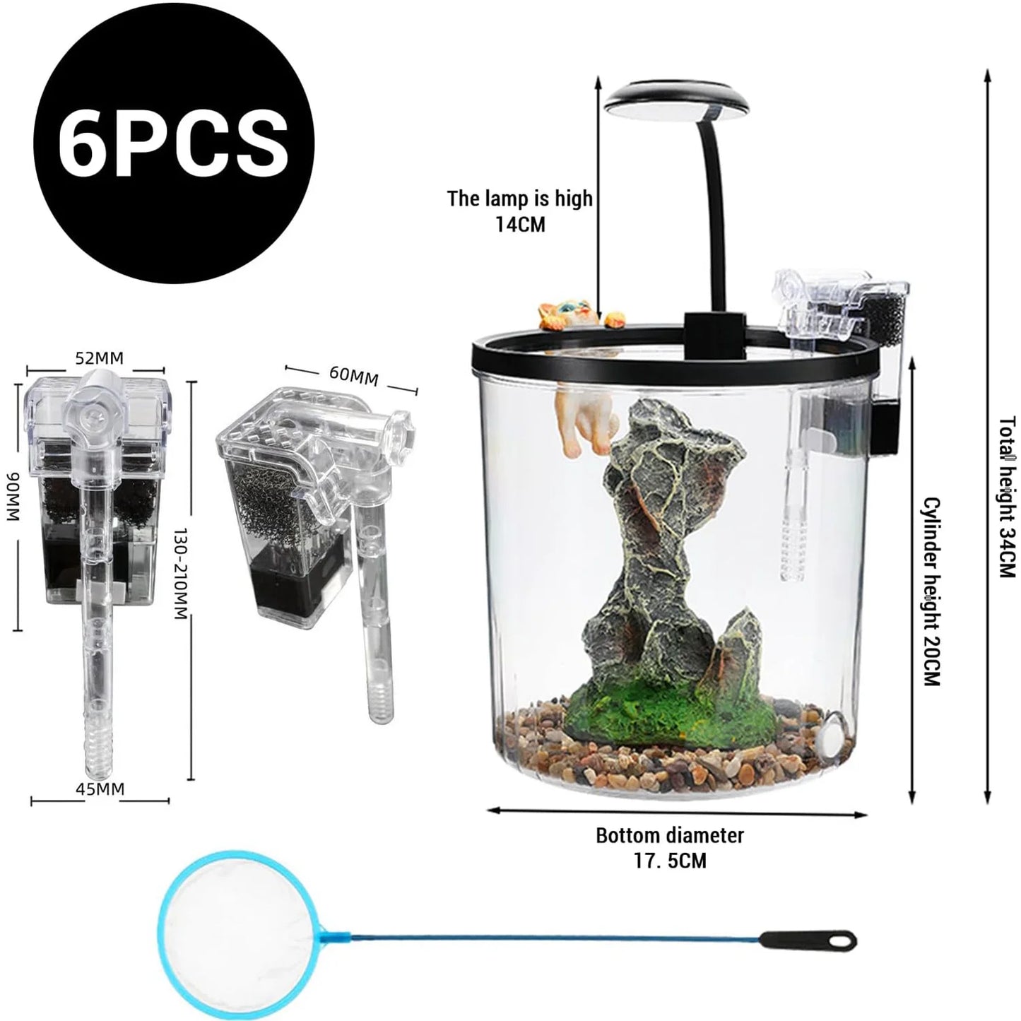 HiMISS Betta Tank Starter Kit With Quiet Filter LED Acrylic