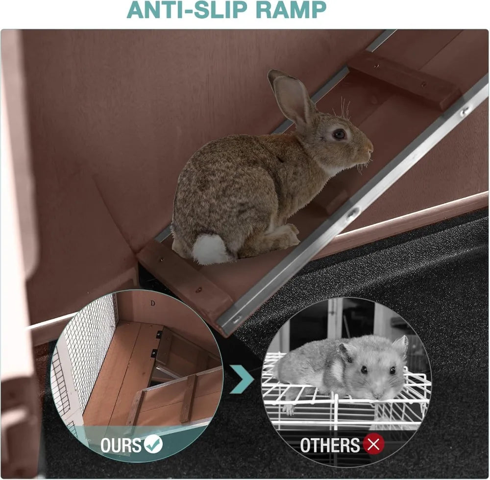 Wooden Rabbit Hutch Indoor Cage With Wheels And Ramp