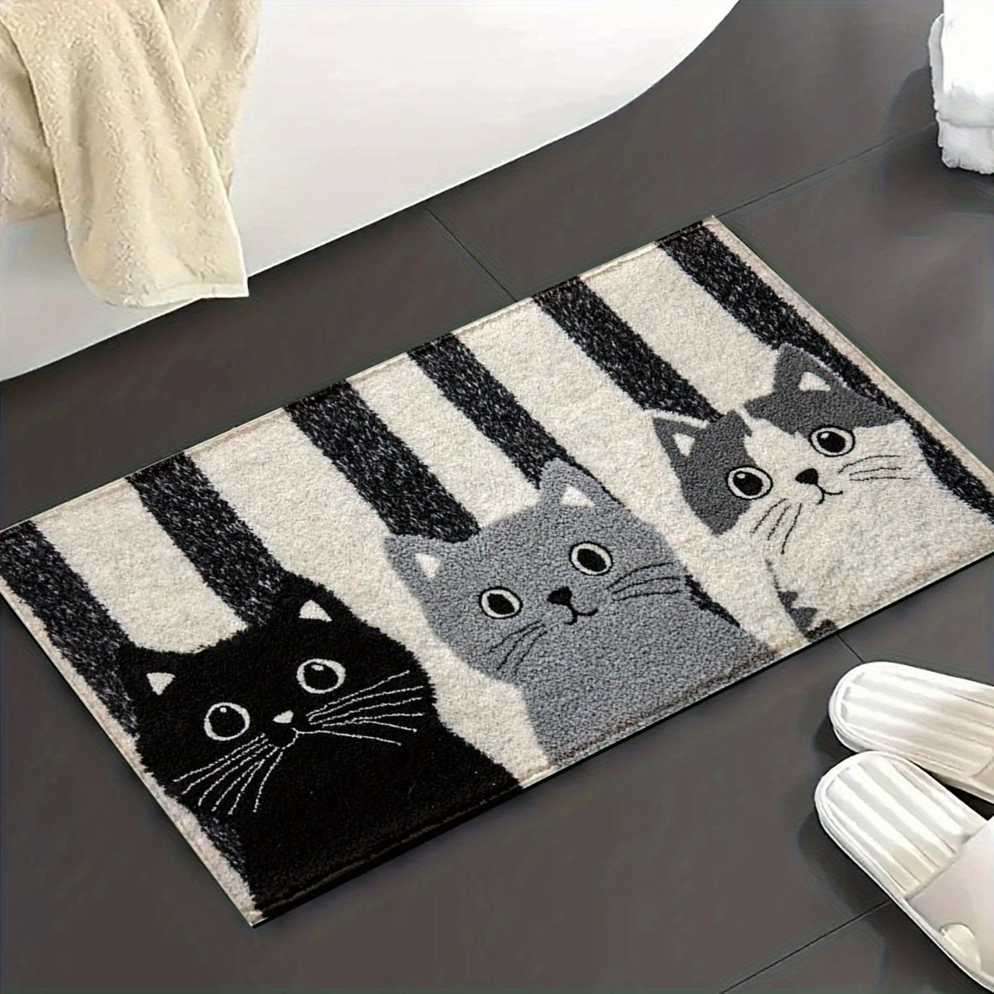 Cartoon Cat Doormat Waterproof PVC Floor Rug For Bedroom