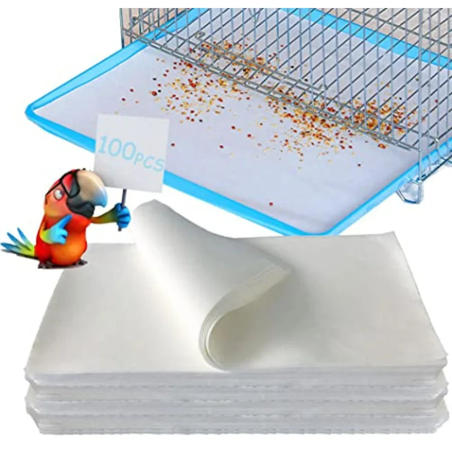 100Pcs Bird Cage Liner Papers, Precut Absorbent Cushions For Parrots