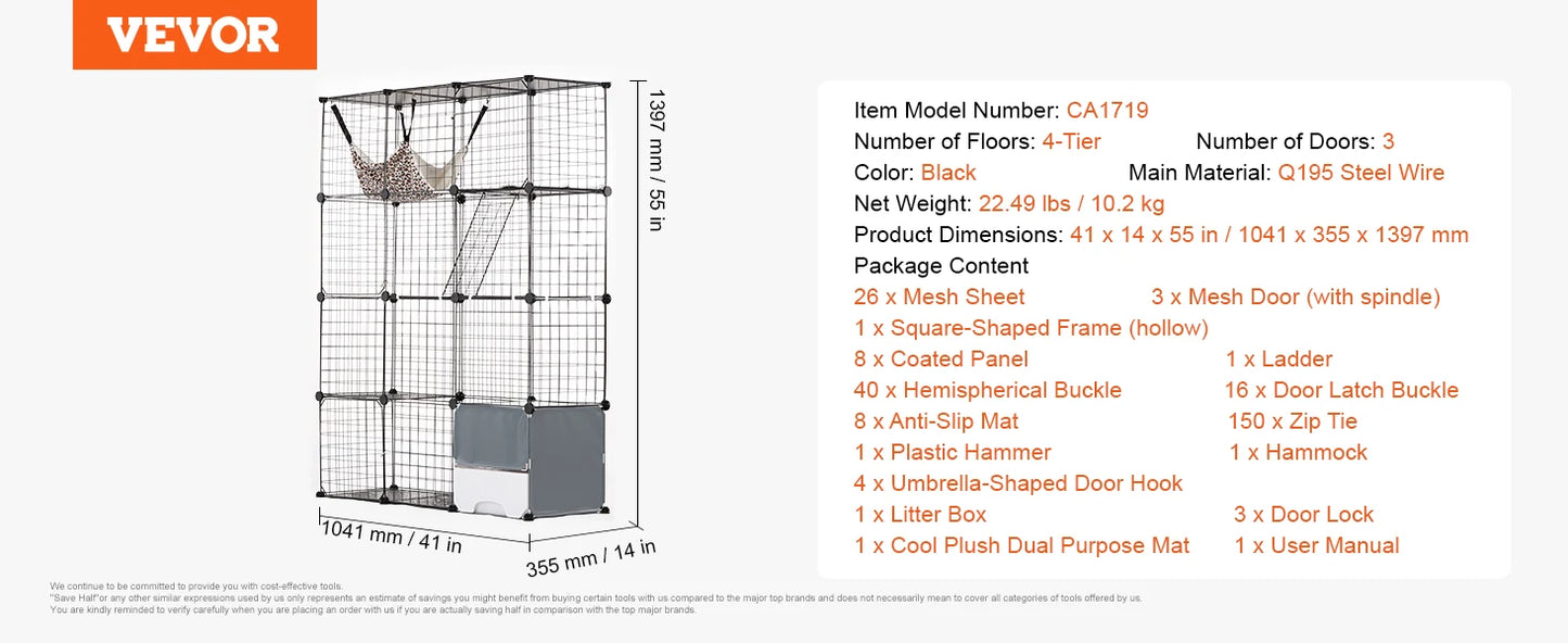 SucceBuy Cat Cage Detachable Wire Enclosure With Front Doors