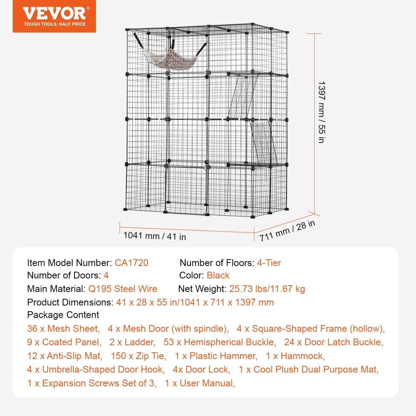 SucceBuy Cat Cage Detachable Wire Enclosure With Front Doors
