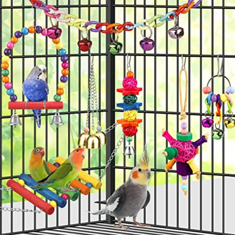 Bird Toys For Conures Ladder Hammock Perch Chewing Bells Parrots