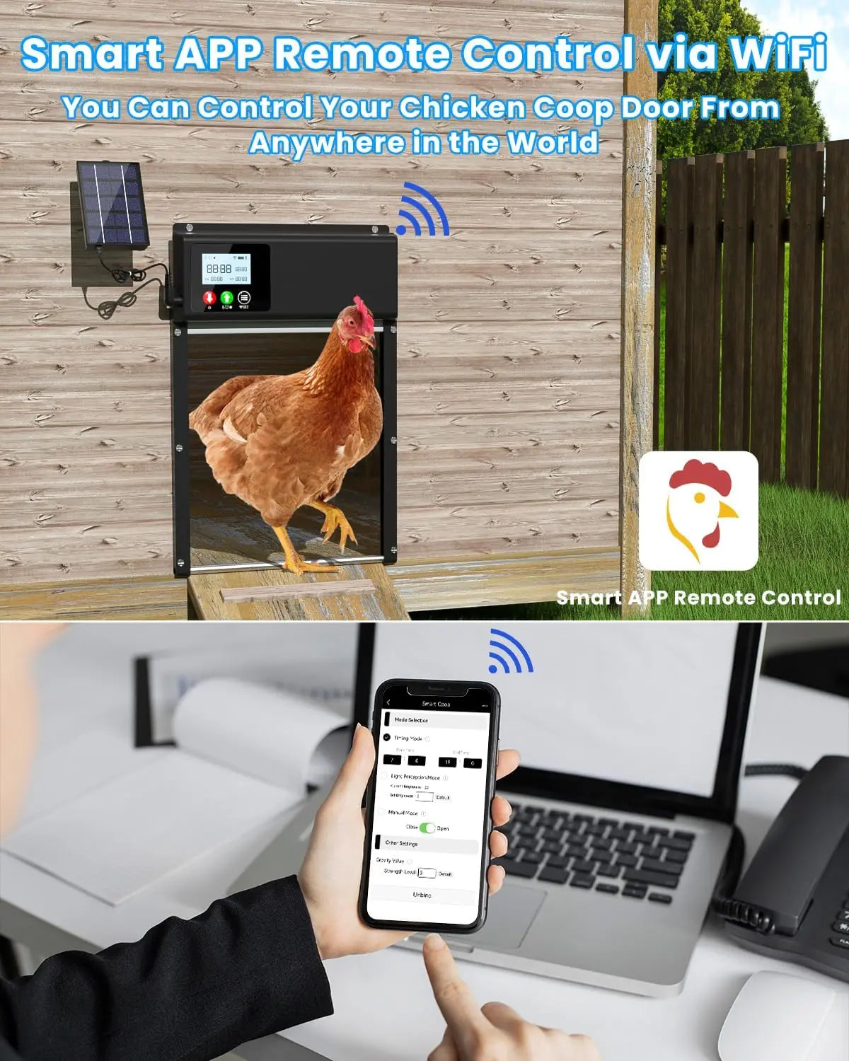 WiFi Automatic Chicken Coop Door Opener With Solar Battery